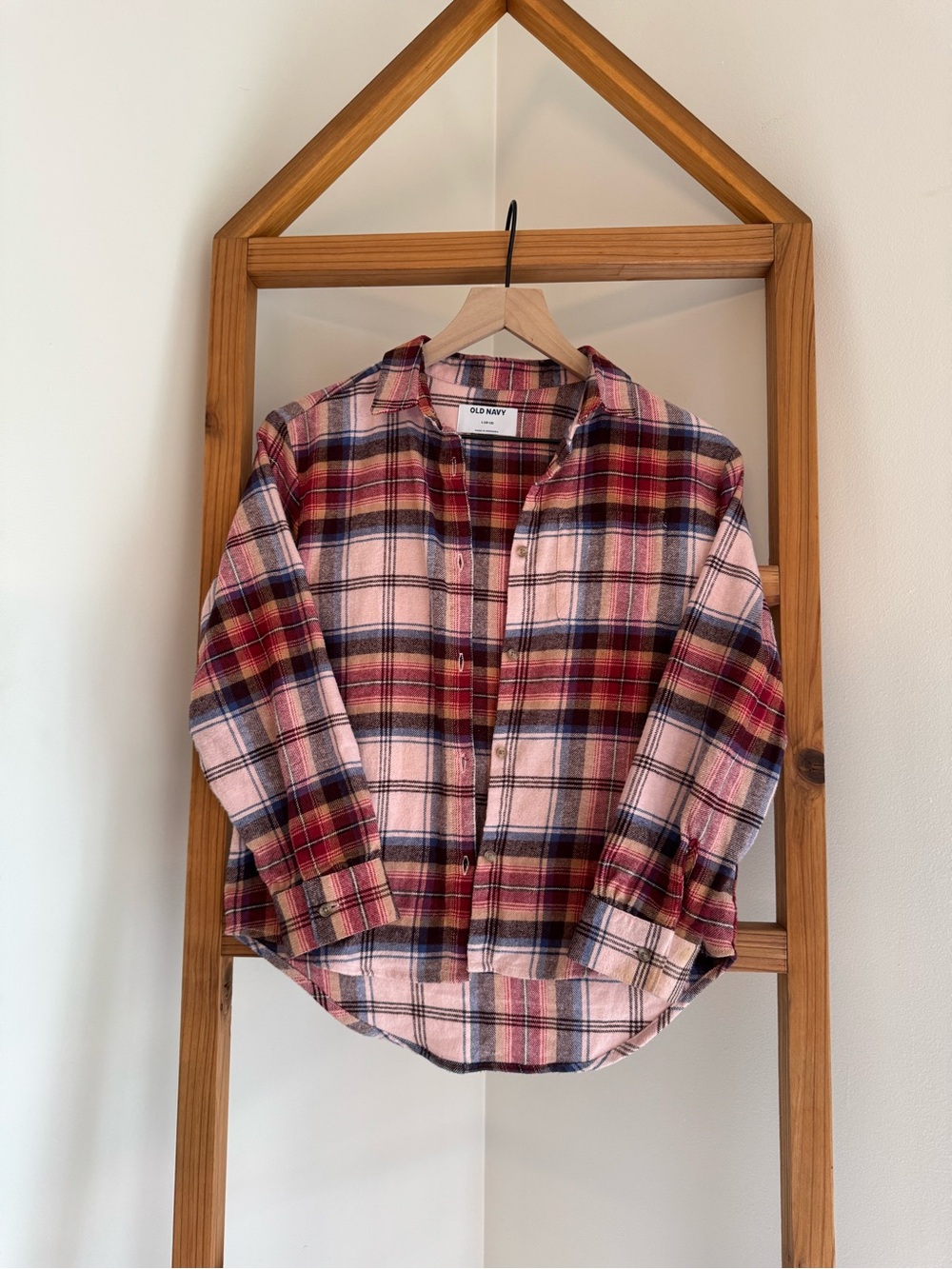 Old Navy Red, Pink & Navy Plaid Button-Down Shirt